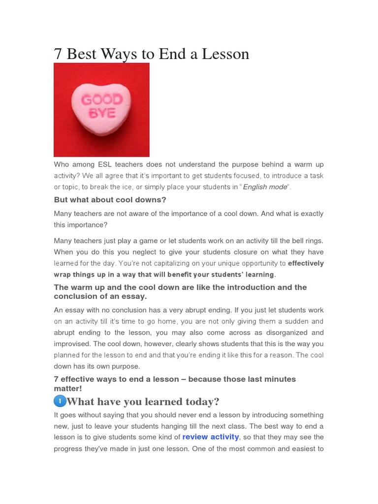 7 Best Ways To End A Lesson _ Engaging Ways to End Your Lessons — THE ...