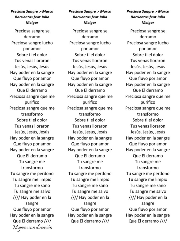 Preciosa Sangre Marco Barrientos y Julio Melgar | PDF