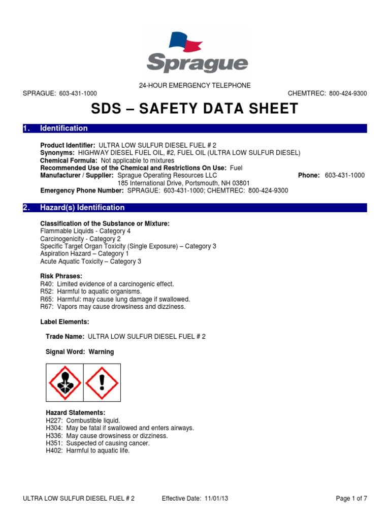 Ultra Low Sulfur Diesel Fuel 2 Sds PDF Combustion Toxicity