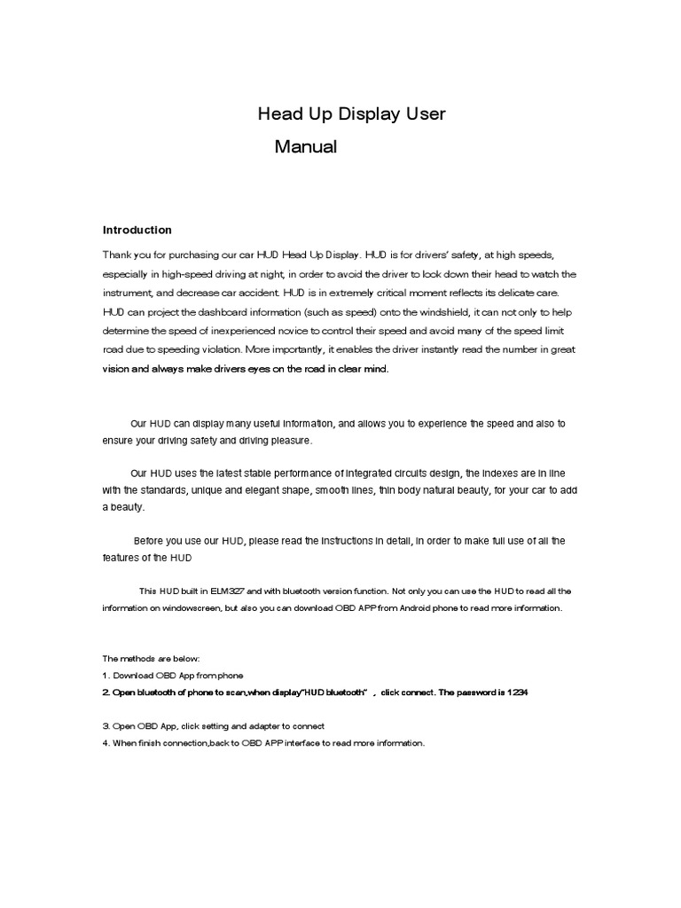 Manual X3 OBD Head Up Display USER MANUAL Tradução En.pt PDF Fuel