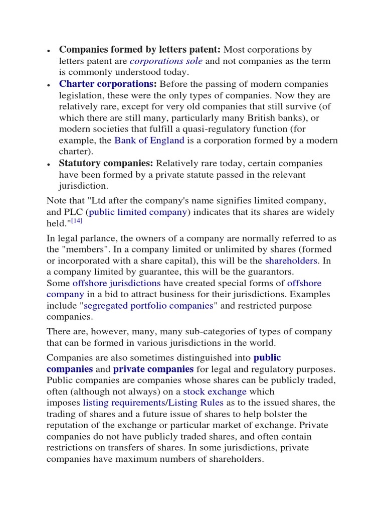 Charter Corporations Companies Formed by Letters Patent Most Corporations by PDF Companies