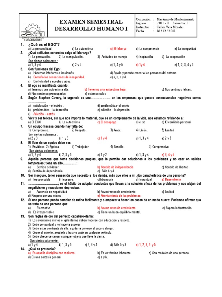 Examen de Desarrollo Humano I | PDF | Amor | Sicología