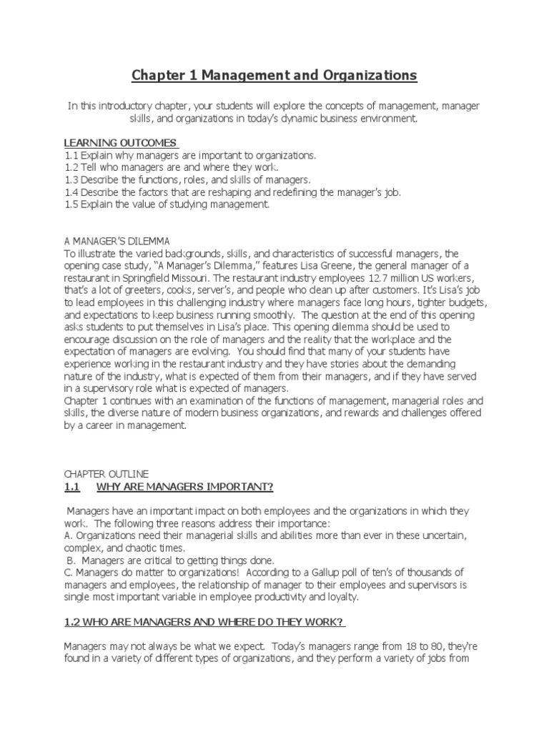 Chapter 1 Management and Organizations | PDF | Employment | Leadership