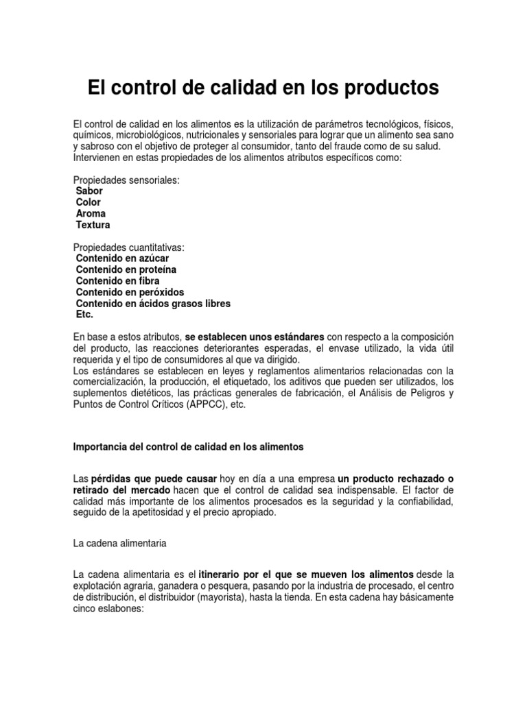 Control de Calidad en Alimentos | PDF | Análisis de Riesgo y Puntos ...
