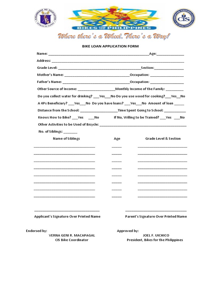 Motorcycle Loan Application Form | PDF | Career & Growth