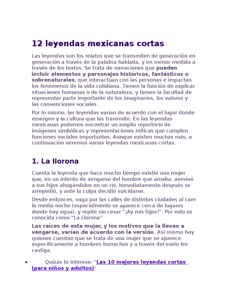 12 Leyendas Mexicanas Cortas para Niños | PDF | Brujería | México