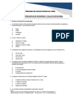 Balotario de Preguntas I Examen Mensual Seguridad y Salud Ocupacional PDF