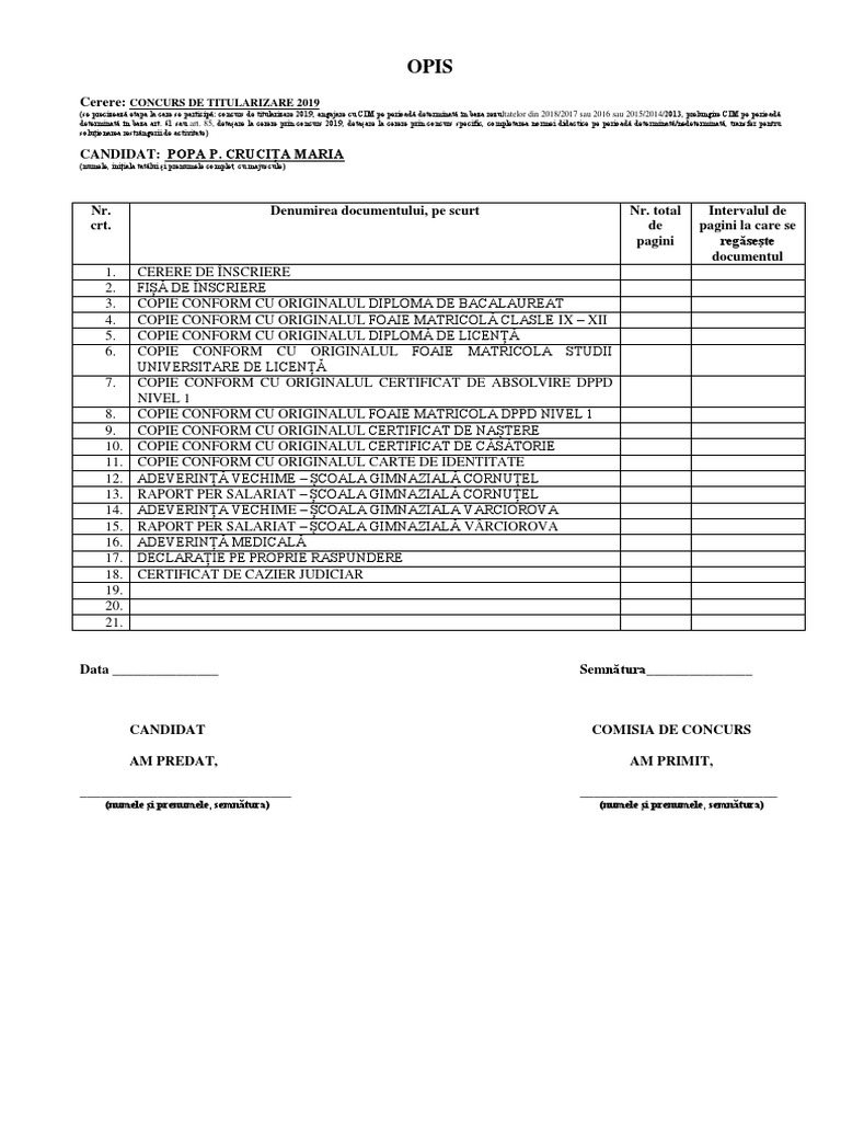 Model Opis Dosar 1