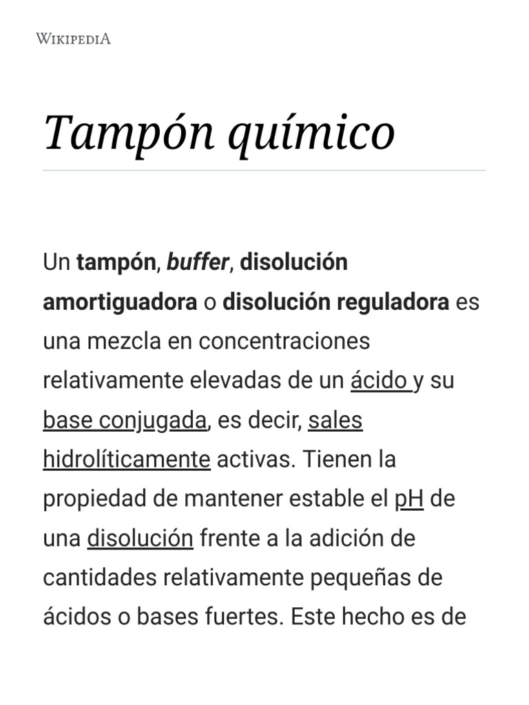Tampón Químico Wikipedia, La Enciclopedia Libre PDF Solución