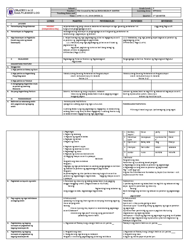 DLL - Epp 5 - Q1 - W2 | PDF