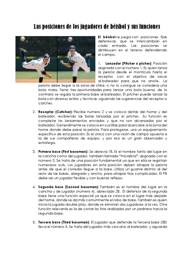 Posiciones y funciones en béisbol | PDF | Lanzador | Carrera