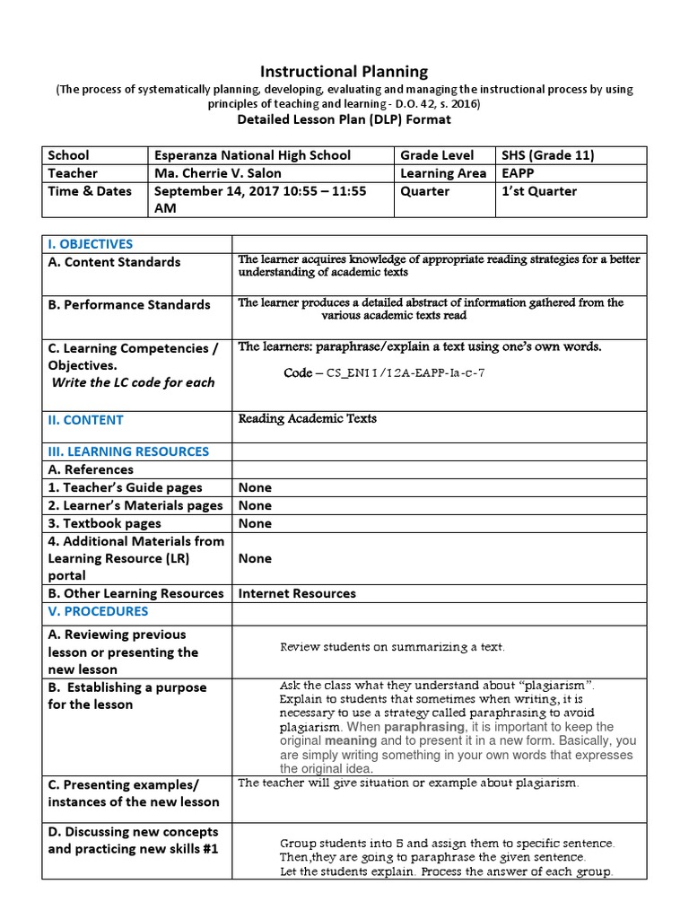 Paraphrasing Strategies for EAPP Grade 11 | PDF | Educational ...