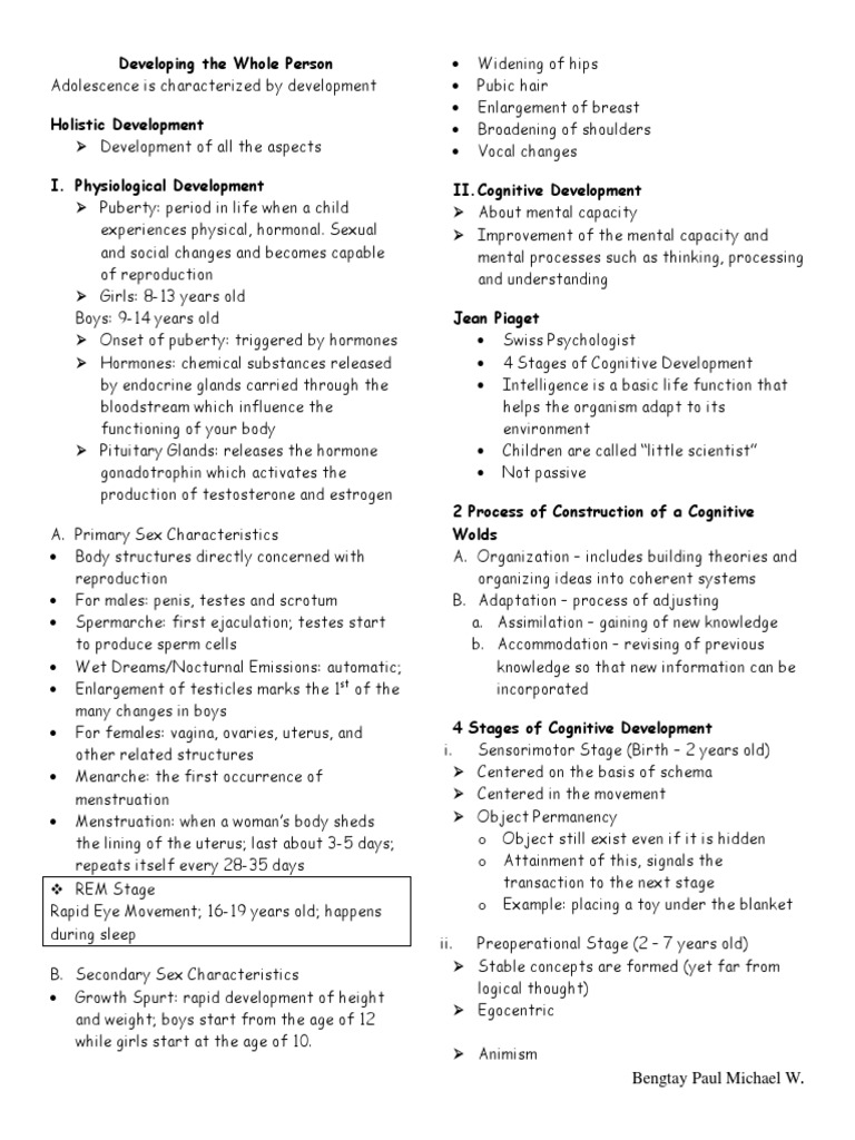 Developing The Whole Person Holistic Development I. Physiological ...