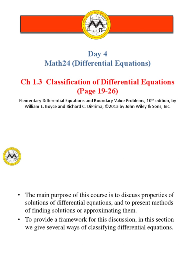 04.1.3 Classification of Differential Equations.ppt Differential Equations Equations