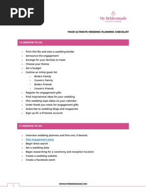 Bridal Checklist