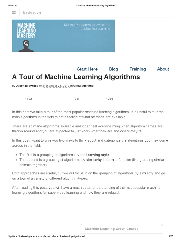 A Tour of Machine Learning Algorithms | PDF | Machine Learning ...