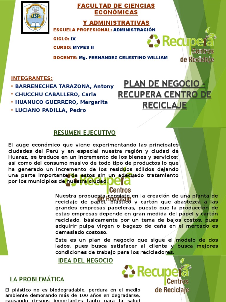 Plan de Negocio: Centro de Reciclaje en Huaraz | PDF | El plastico ...