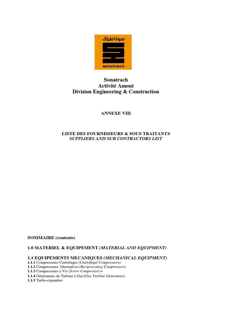 Approved Vendor List-Sonatrach | PDF | Ingénierie mécanique | Gaz