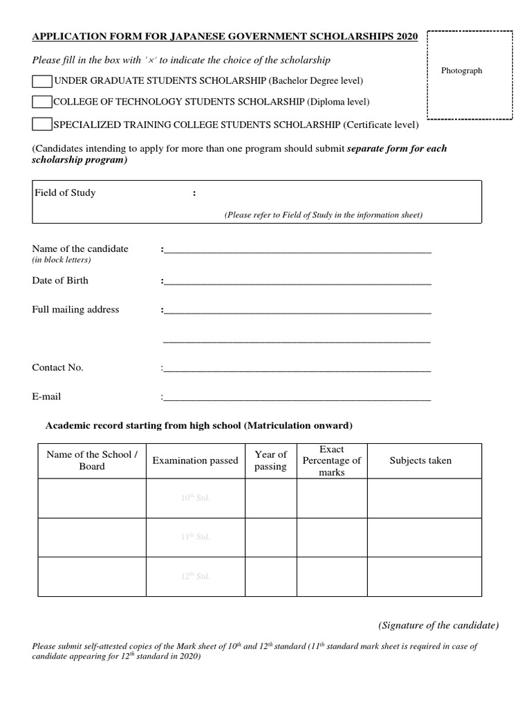 Japanese Government Scholarship Application | PDF | College | Test ...