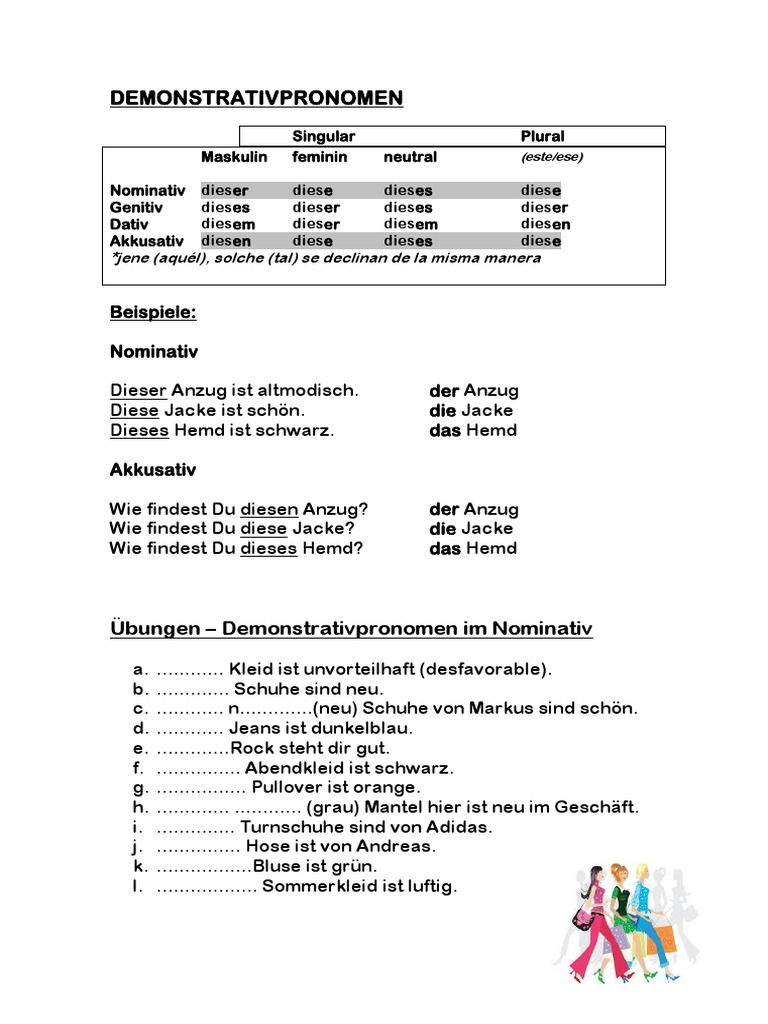 Demonstrativpronomen Arbeitsblatter 28558