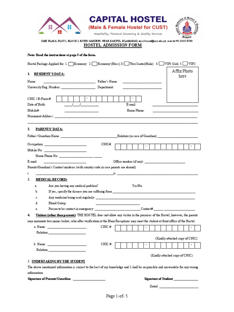 Hostel Admission Form Fall 2018 | PDF | Government