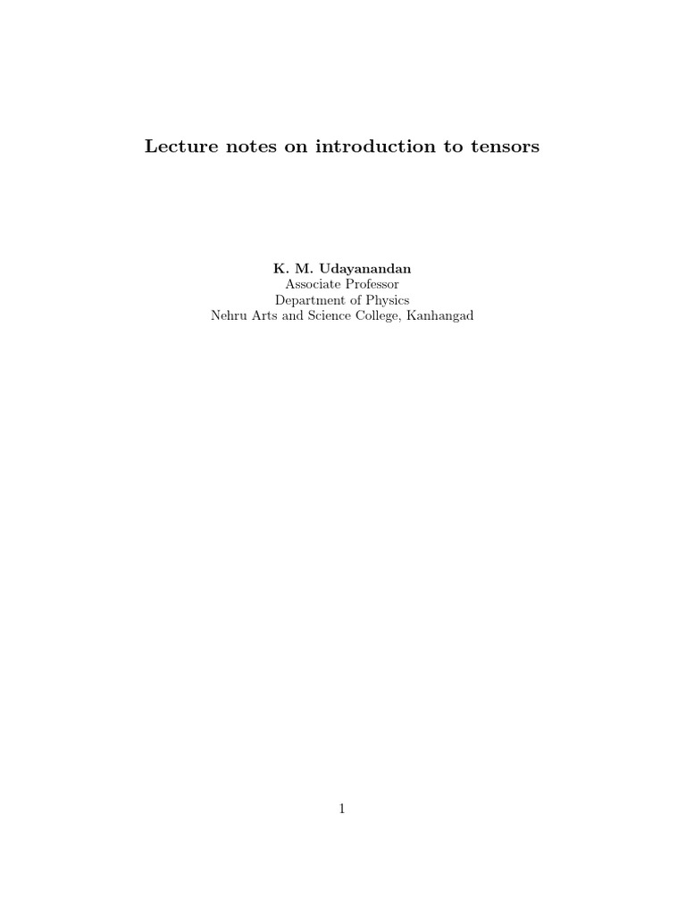 Lecture Notes On Introduction To Tensors | PDF | Tensor | Euclidean Vector