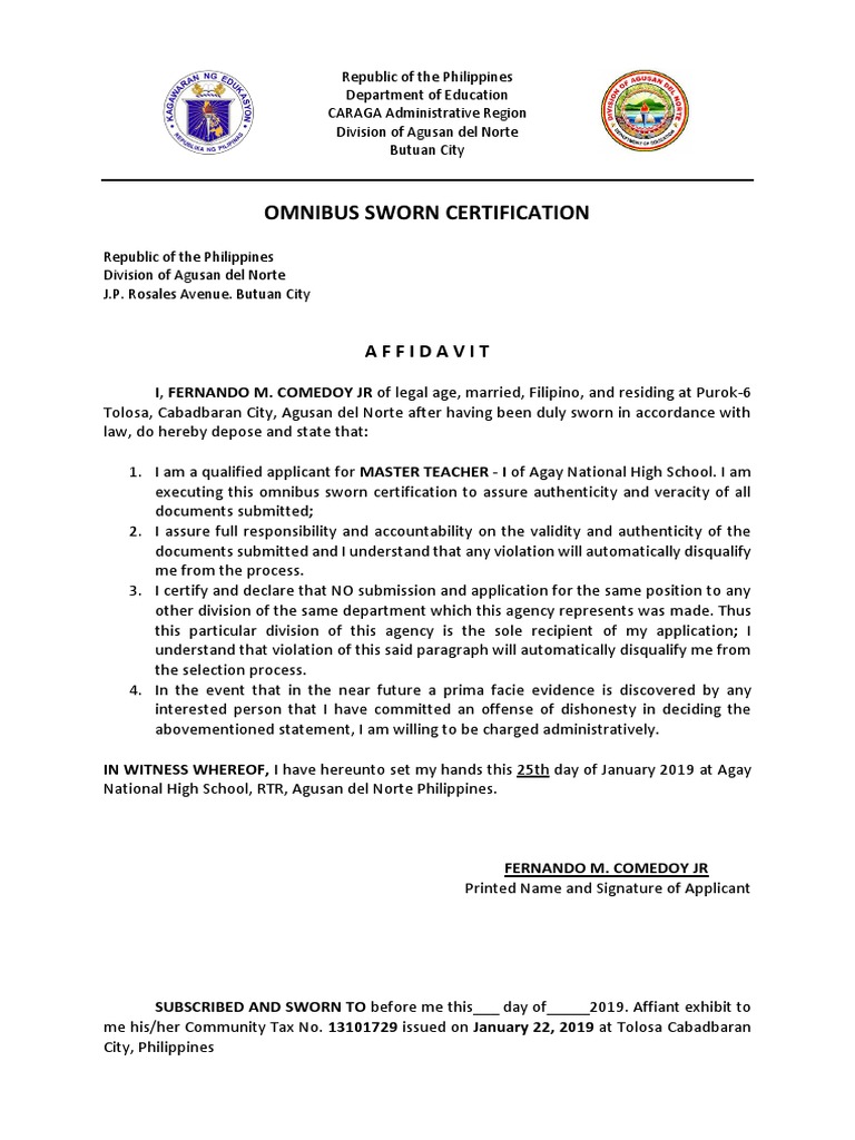 Omnibus Sworn Statement PDF