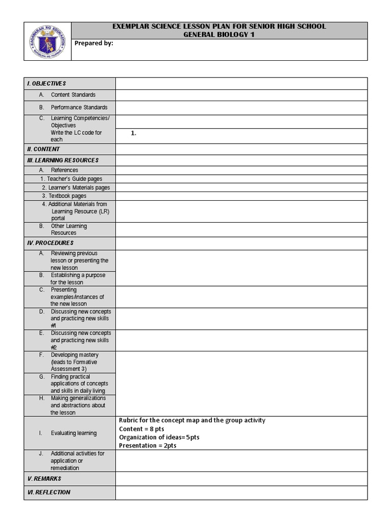 Biology Lesson Plan High School Philippines Lesson Plans