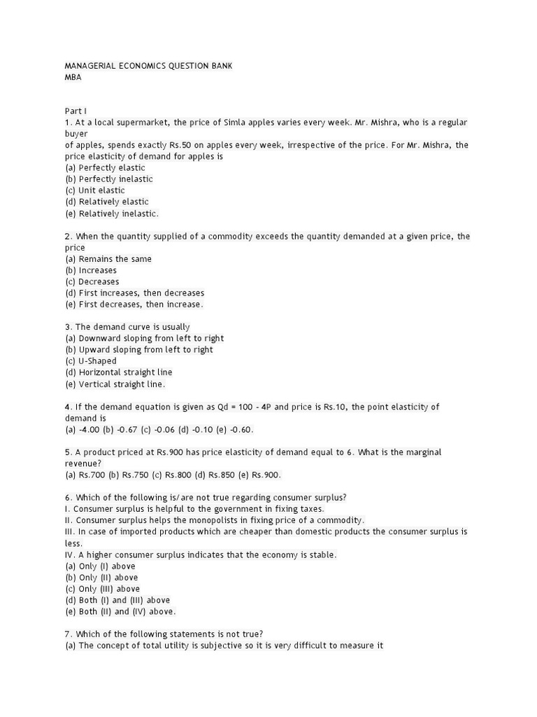 Managerial Economics Question Bank | PDF | Supply And Demand | Monopoly