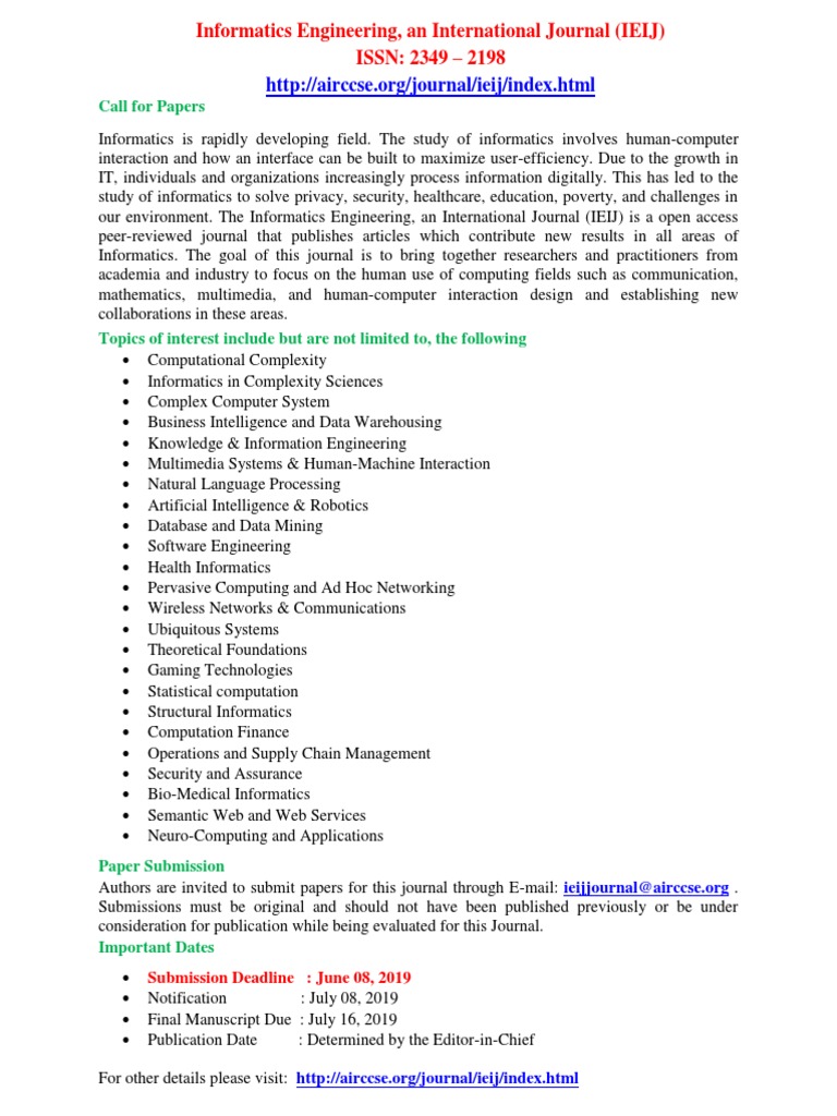 Call for Papers: Informatics Engineering | PDF | Informatics | Human ...