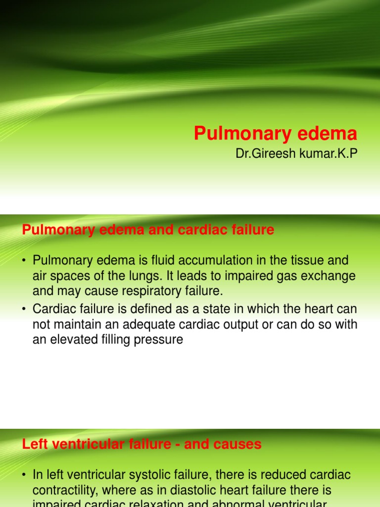 Pulmonary Edema by DR Gireesh Kumar K P | PDF | Heart Failure | Heart