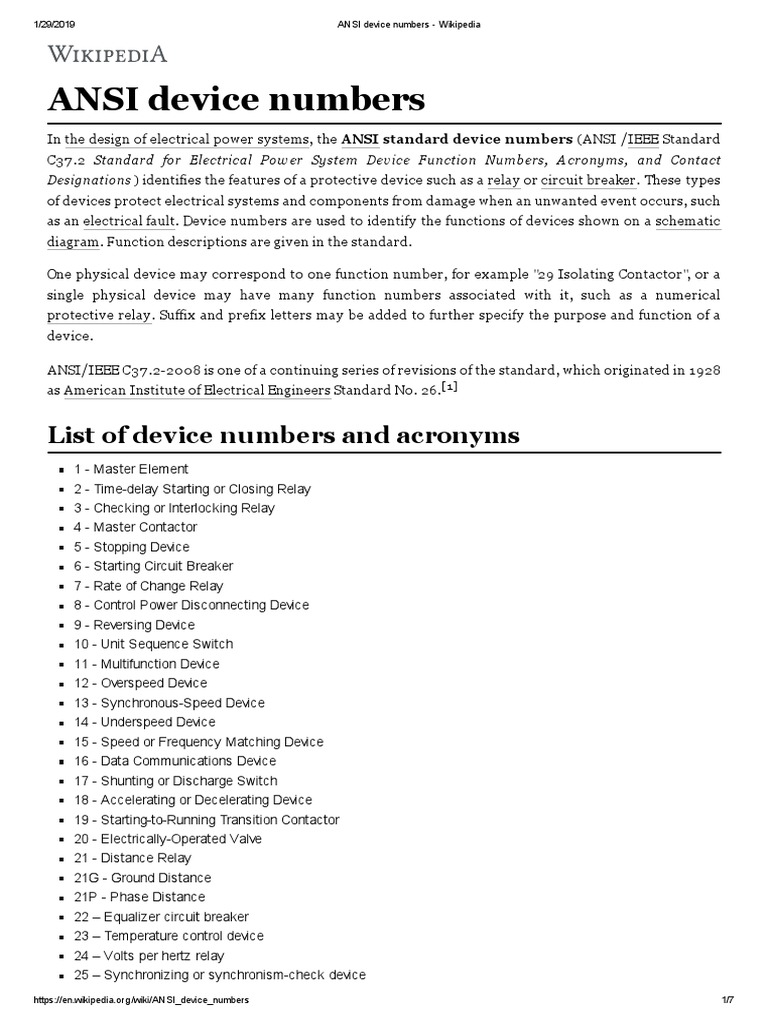 ANSI Device Numbers Wikipedia PDF Relay Alternating Current