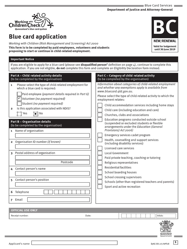 Queensland Blue Card Application Form | PDF | Identity Document ...