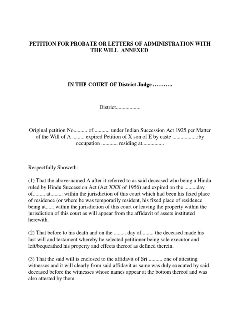 Petition For Probate PDF Will And Testament Probate