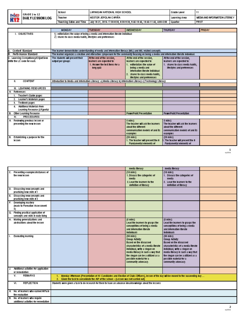 Week 6 DLL (Intro To Media and Information Literacy) | PDF | Literacy ...