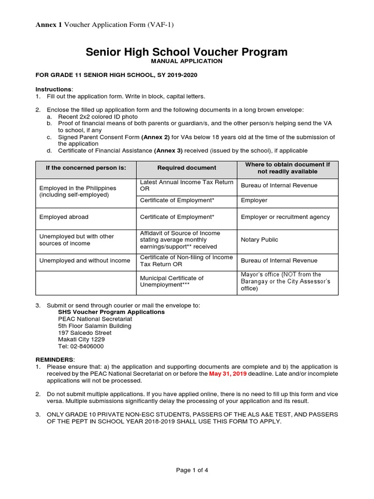 Senior High School Voucher Application | PDF | Salary | Government