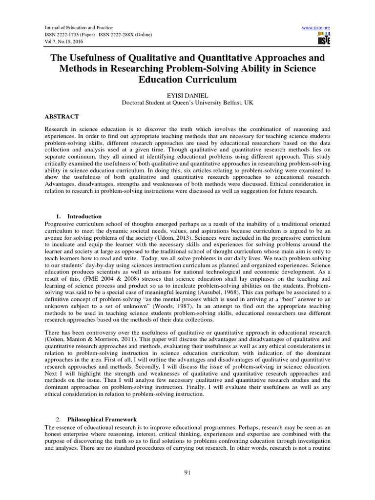 The Usefulness of Qualitative and Quantitative Approaches and Methods ...