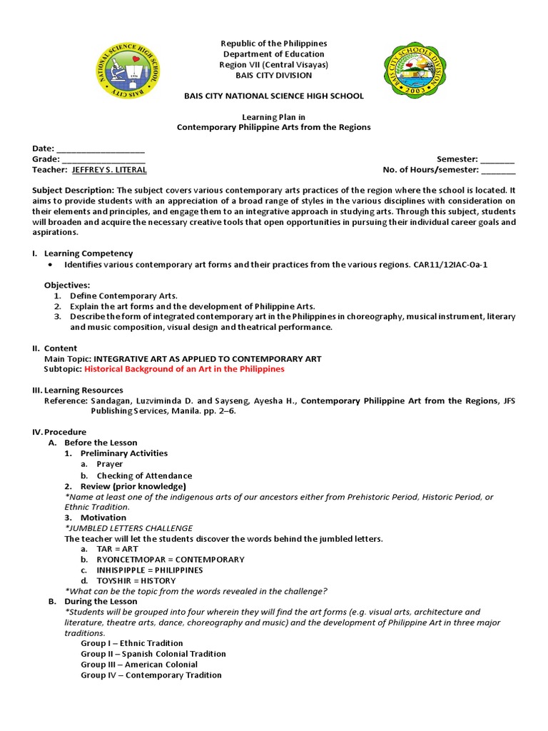 Detailed Lesson Plan In Contemporary Philippine Arts From The Regions