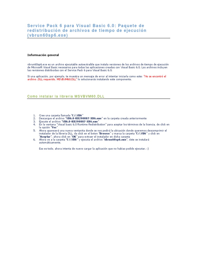 Service Pack 6 para Visual Basic 6 | PDF