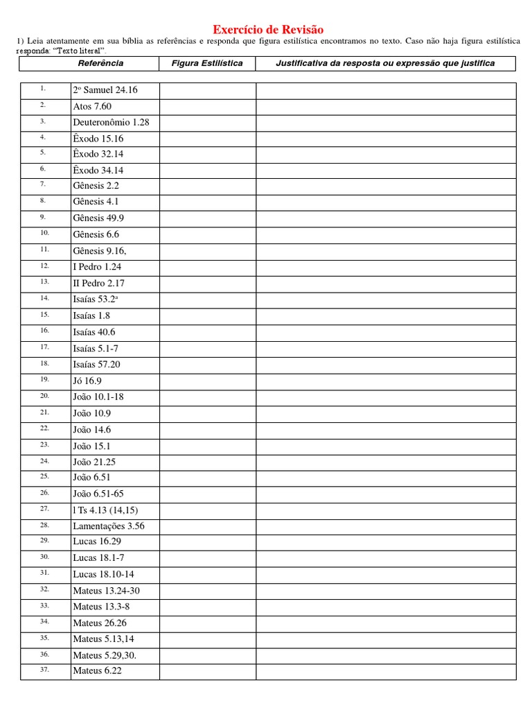 Exercício de Figuras de Linguagem Na Bíblia PDF