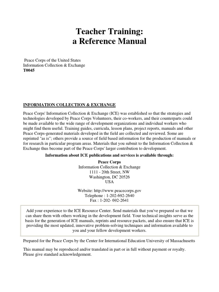 Teacher Training Reference Manual | PDF | Learning Styles | Adult Education