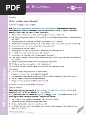 Halloween Webquest Worksheet