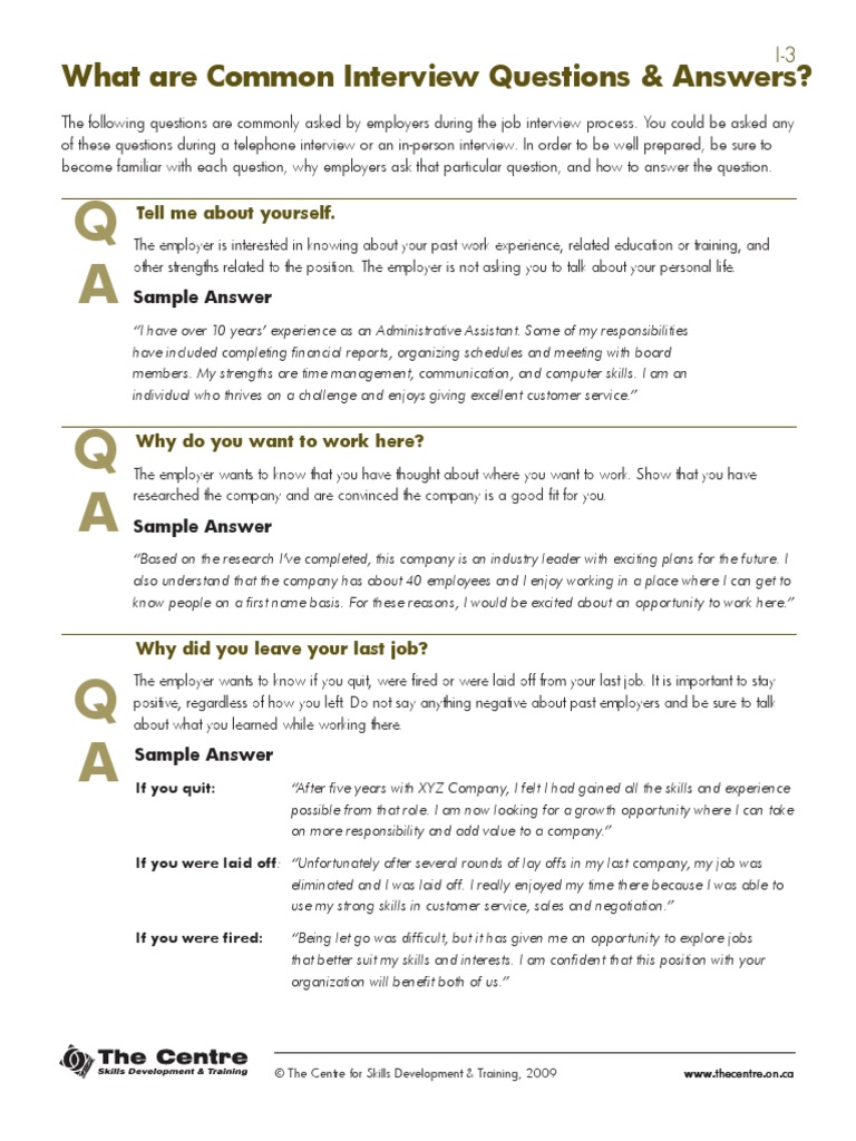 What Are Common Interview Questions Pdf Employment Job Interview