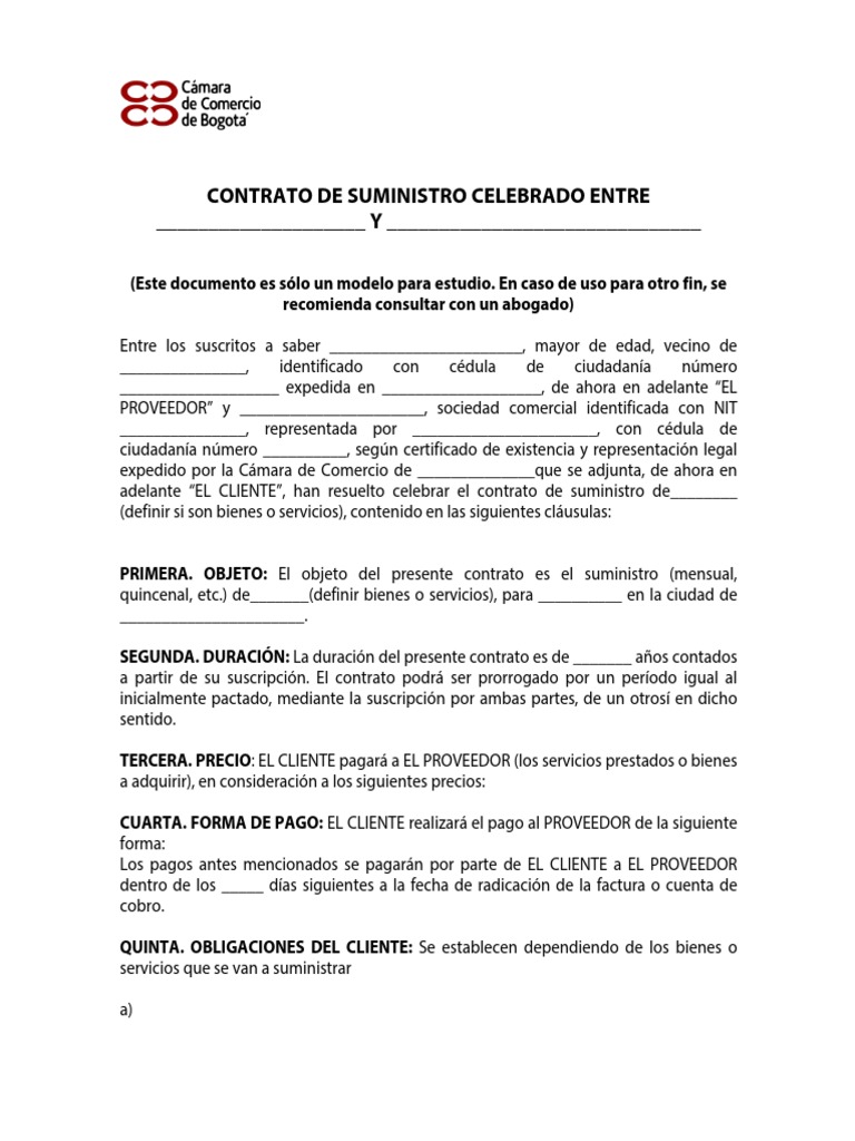 Modelo de Contrato de Suministro | PDF | Instituciones sociales | Ciencias  sociales