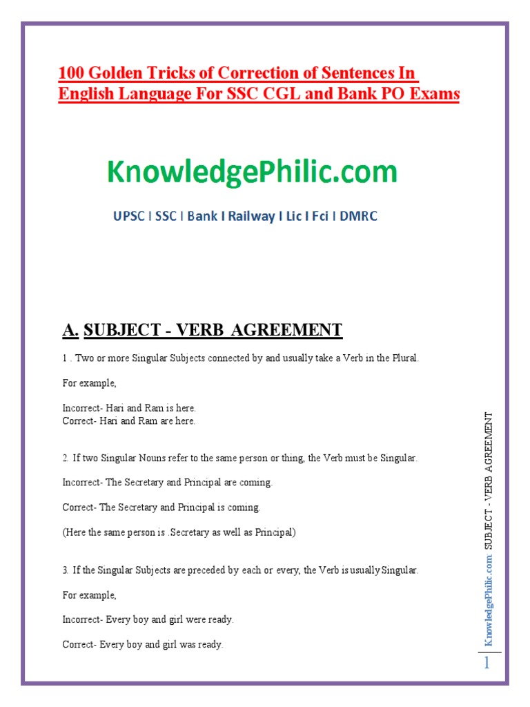 Sentence Correction Techniques for SSC CGL | PDF | Grammatical Number ...