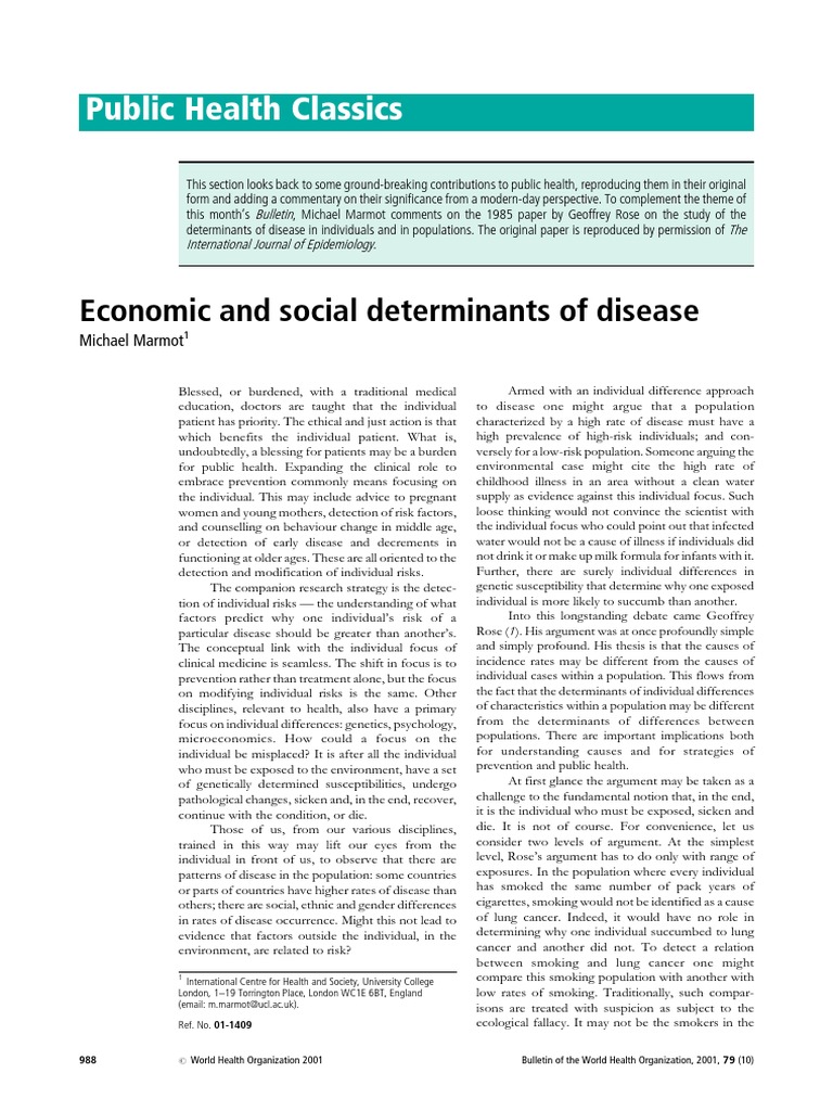 Economic and Social Determinants of Disease PDF | PDF | Public Health ...