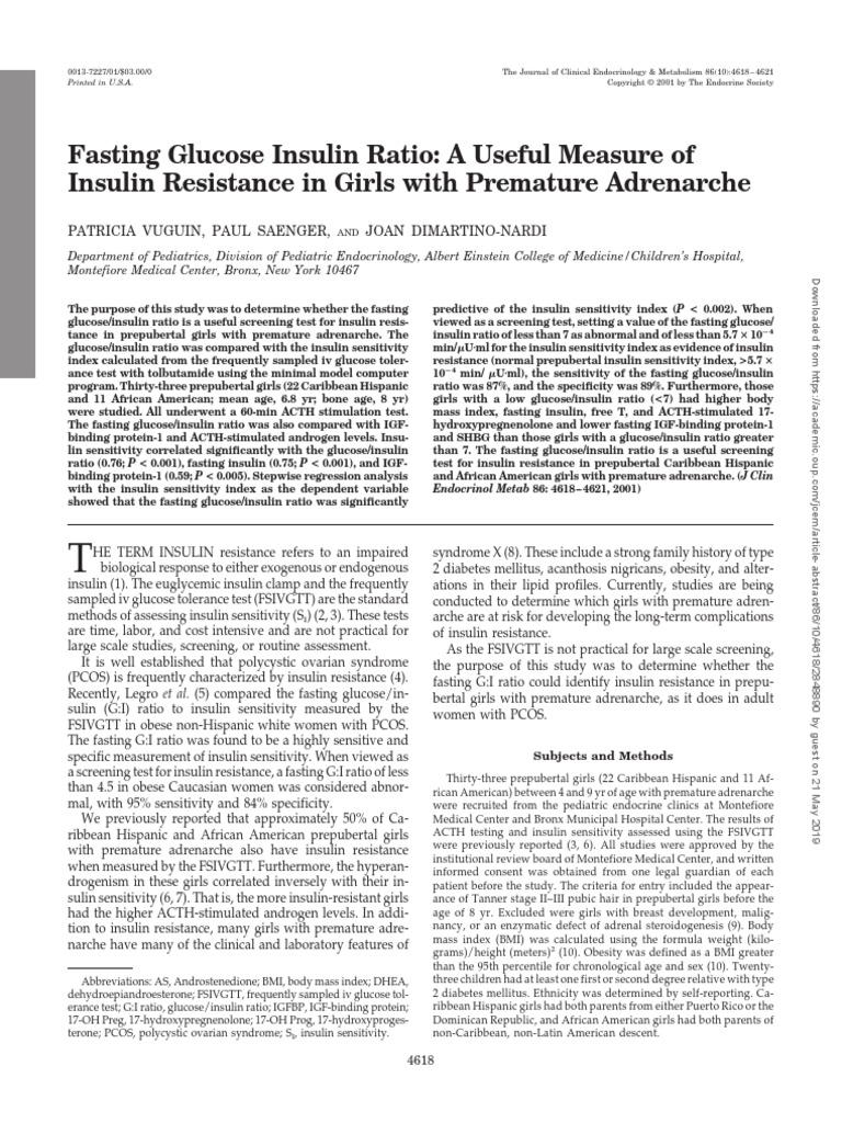 Fasting Glucose Insulin Ratio: A Useful Measure of Insulin Resistance ...
