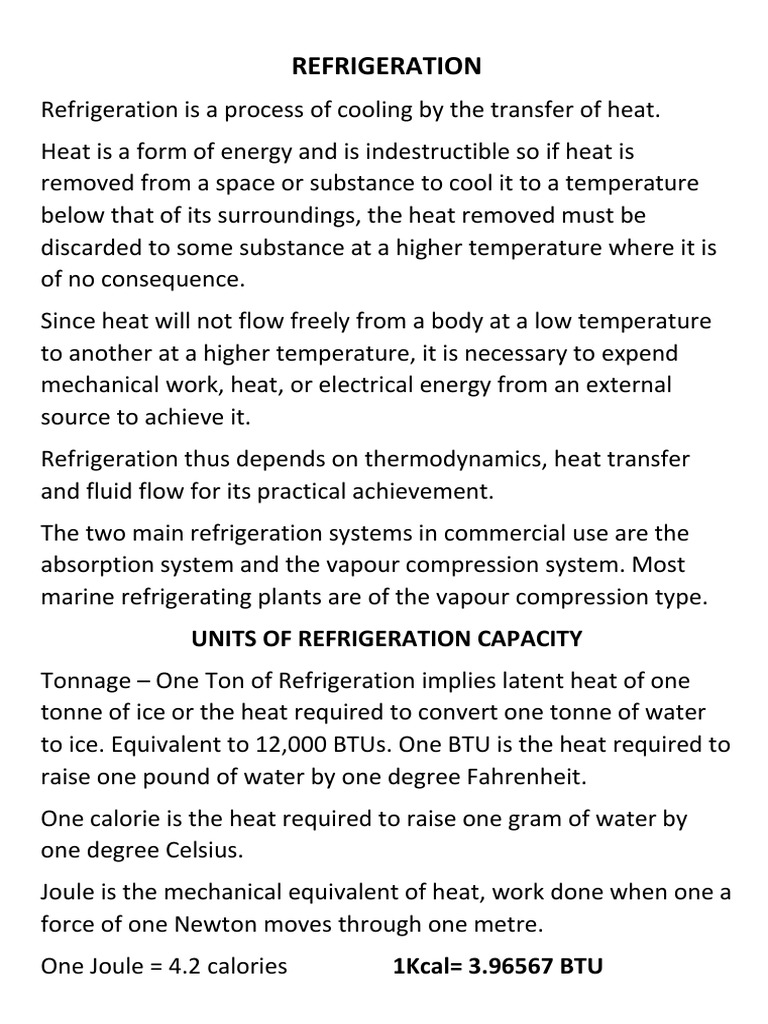 Refrigeration Units of Refrigeration Capacity PDF British Thermal