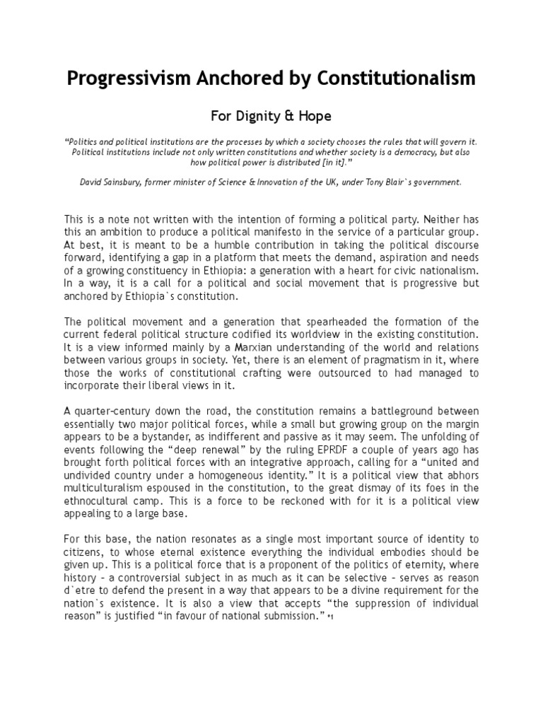 Progressivism Anchored by Constitutionalism: For Dignity & Hope | PDF ...