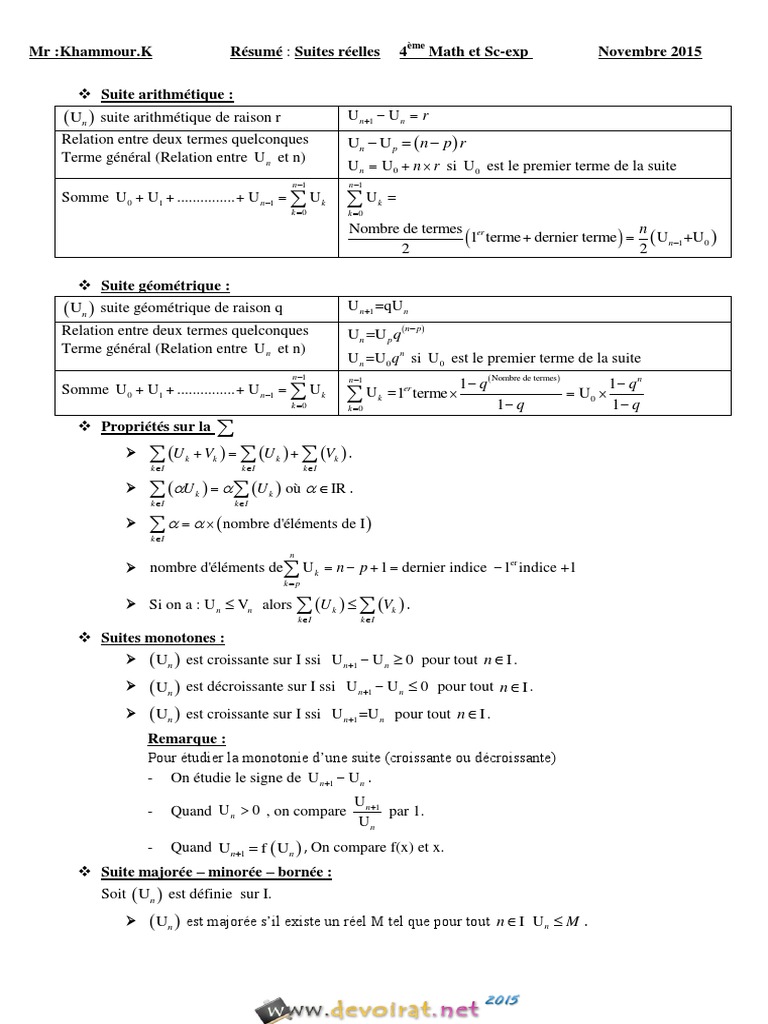 Résumé des Suites Réelles en Mathématiques | PDF | Séquence ...